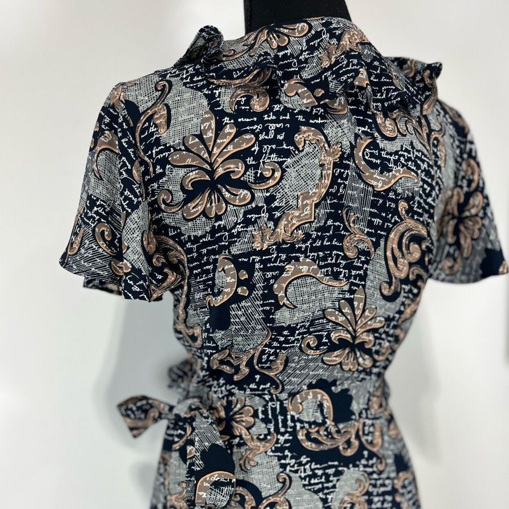 Chelsea28 Print Ruffle Wrap Dress Size Small Women’s Navy - Picture 7 of 10